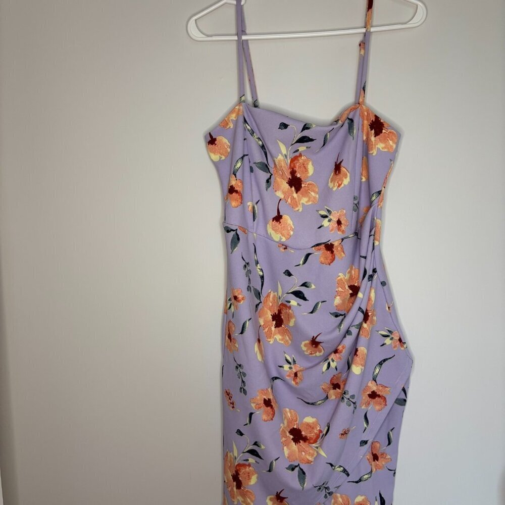 REVAMPED NEW Mini Dress Women's L Purple Floral Spaghetti Strap Stretch